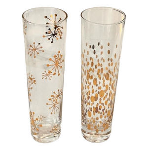 La Fete Zodax Set 2 Golden Decal Champagne Glasses Flutes Gold Starburst